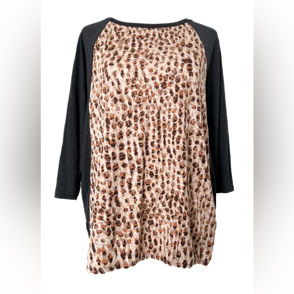 ANN TAYLOR LOFT Charcoal Gray Animal Print Raglan Sleeve Top